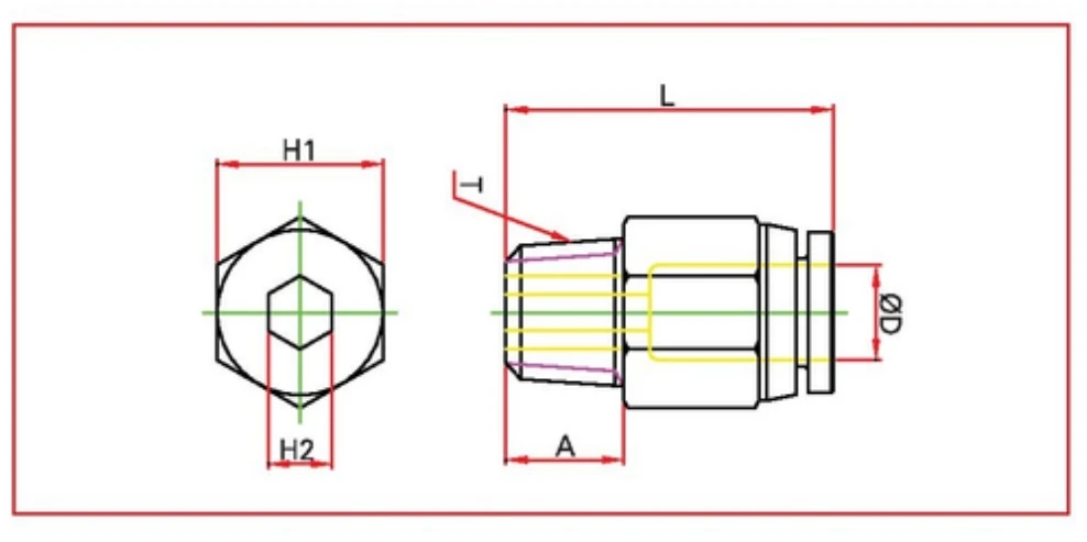 PC male straight Inch System Diagram