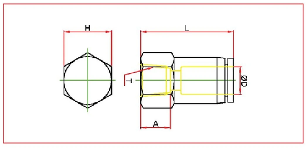 PCF female straight Inch System Diagram