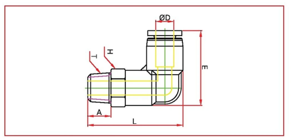 PL male elbow Inch System Diagram