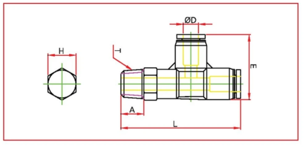 PST male run tee Inch System Diagram