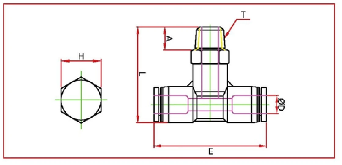 PT male branch tee Diagram